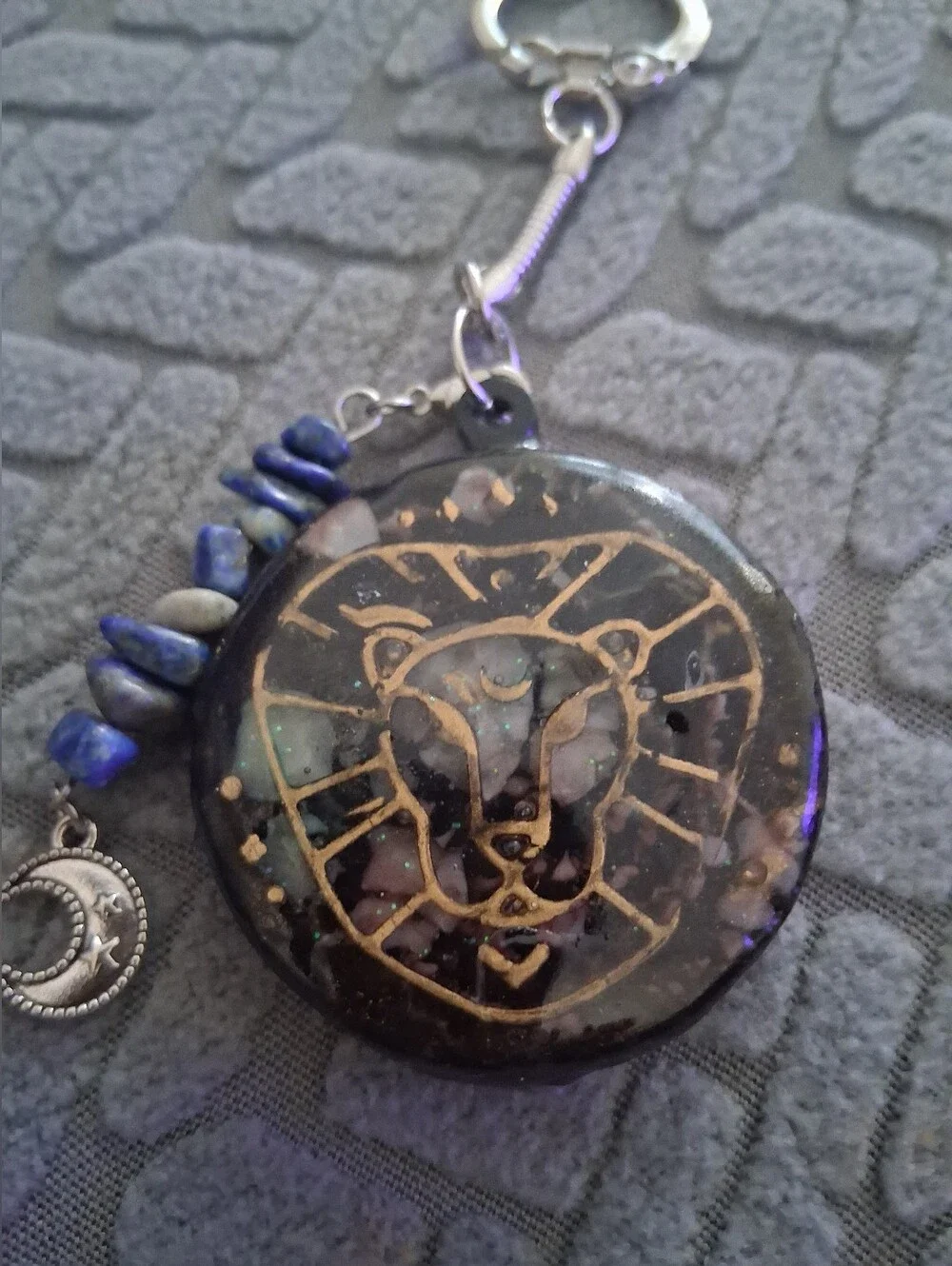 Leo Zodiac Lapis Lion Keychain - Blue Lapis Moon Charm